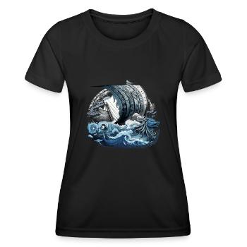 Wikingerschiff Nordische Krieger Odin Wikinger - Frauen Funktions-T-Shirt - Schwarz - Vorne - AI Model Female 172 light (172cm)