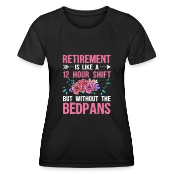 Grand-mère retraitée Pension Infirmière infirmière en soins infirmiers - T-shirt sport Femme - noir - Devant - AI Model Female 172 light (172cm)