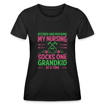 Grand-mère retraitée Pension Infirmière infirmière en soins infirmiers - T-shirt sport Femme - noir - Devant - AI Model Female 172 light (172cm)