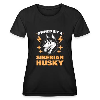 Im Besitz eines Siberian Huskys Siberian Sled Dog - Frauen Funktions-T-Shirt - Schwarz - Vorne - AI Model Female 172 light (172cm)