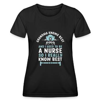 Grand-mère retraitée Pension Infirmière infirmière en soins infirmiers - T-shirt sport Femme - noir - Devant - AI Model Female 172 light (172cm)