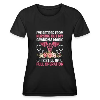 Grand-mère retraitée Pension Infirmière infirmière en soins infirmiers - T-shirt sport Femme - noir - Devant - AI Model Female 172 light (172cm)
