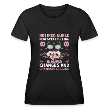 Grand-mère retraitée Pension Infirmière infirmière en soins infirmiers - T-shirt sport Femme - noir - Devant - AI Model Female 172 light (172cm)