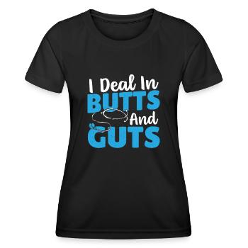 Je m’occupe des fesses et des intestins - T-shirt sport Femme - noir - Devant - AI Model Female 172 light (172cm)