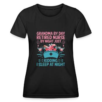 Grand-mère retraitée Pension Infirmière infirmière en soins infirmiers - T-shirt sport Femme - noir - Devant - AI Model Female 172 light (172cm)