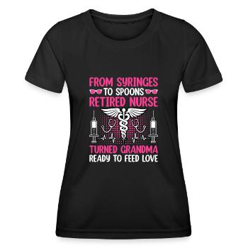 Grand-mère retraitée Pension Infirmière infirmière en soins infirmiers - T-shirt sport Femme - noir - Devant - AI Model Female 172 light (172cm)