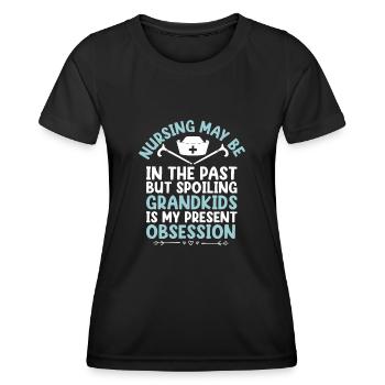Grand-mère retraitée Pension Infirmière infirmière en soins infirmiers - T-shirt sport Femme - noir - Devant - AI Model Female 172 light (172cm)