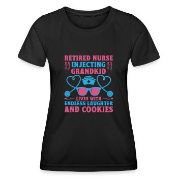 Grand-mère retraitée Pension Infirmière infirmière en soins infirmiers - T-shirt sport Femme - noir - Devant - AI Model Female 172 light (172cm)