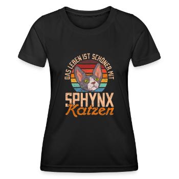 Retro Das Leben ist schöner mit Sphynx Katzen - Frauen Funktions-T-Shirt - Schwarz - Vorne - AI Model Female 172 light (172cm)