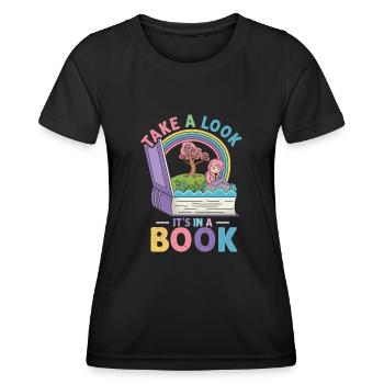 Jetez un coup d’œil C’est dans un rat de bibliothèque de lecture de livre - T-shirt sport Femme - noir - Devant - AI Model Female 172 light (172cm)