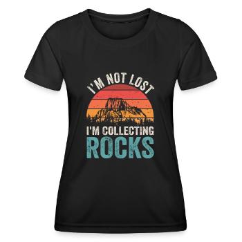 Ich bin nicht verloren Ich sammle Steine Lustige Geologie - Frauen Funktions-T-Shirt - Schwarz - Vorne - AI Model Female 172 light (172cm)