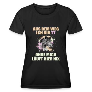 Tuniertrottel ich mach hier alles Pferd Rappe - Frauen Funktions-T-Shirt - Schwarz - Vorne - AI Model Female 172 light (172cm)