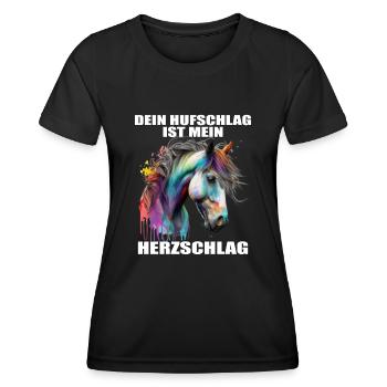 Pferde Herzschlag Reiten Hufe Hufeisen Herz Pony - Frauen Funktions-T-Shirt - Schwarz - Vorne - AI Model Female 172 light (172cm)