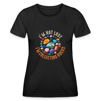 Ich bin nicht verloren Ich sammle Steine Lustige Geologie - Frauen Funktions-T-Shirt - Schwarz - Vorne - AI Model Female 172 light (172cm)