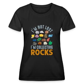 Ich bin nicht verloren Ich sammle Steine Lustige Geologie - Frauen Funktions-T-Shirt - Schwarz - Vorne - AI Model Female 172 light (172cm)