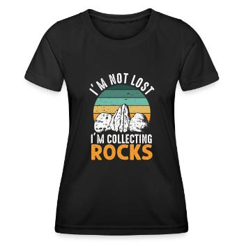 Ich bin nicht verloren Ich sammle Steine Lustige Geologie - Frauen Funktions-T-Shirt - Schwarz - Vorne - AI Model Female 172 light (172cm)