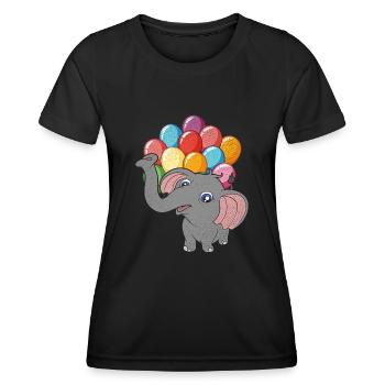 Afrika Safari Tier Geschenk Süßes Ballon Elefant - Frauen Funktions-T-Shirt - Schwarz - Vorne - AI Model Female 172 light (172cm)