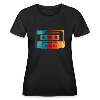 Cassette des années 80 Cassette de remontage de crayon des années 1990 - T-shirt sport Femme - noir - Devant - AI Model Female 172 light (172cm)