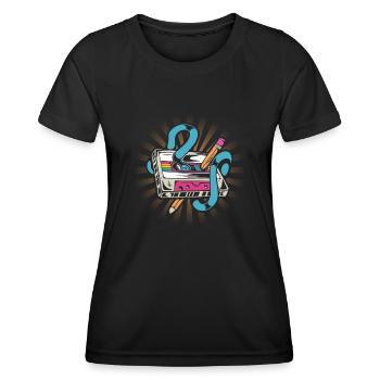 80's Cassette Tape 1990s Pencil Winding Cassette - Women's Functional T-Shirt - black - Front - AI Model Female 172 light (172cm)