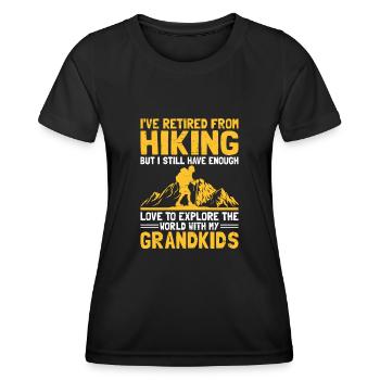 Randonnée Grand-mère retraitée Retraitée Pension Hiker Tre - T-shirt sport Femme - noir - Devant - AI Model Female 172 light (172cm)