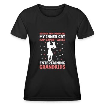 Amoureux des chats Grand-mère retraitée Retraité Propriétaire de chat Chat - T-shirt sport Femme - noir - Devant - AI Model Female 172 light (172cm)