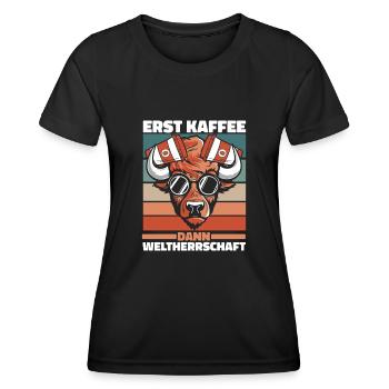 Bison Büffel Kaffee - Frauen Funktions-T-Shirt - Schwarz - Vorne - AI Model Female 172 light (172cm)