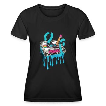 80's Cassette Tape 1990s Pencil Winding Cassette - Women's Functional T-Shirt - black - Front - AI Model Female 172 light (172cm)
