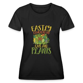 Chats et plantes - T-shirt sport Femme - noir - Devant - AI Model Female 172 light (172cm)