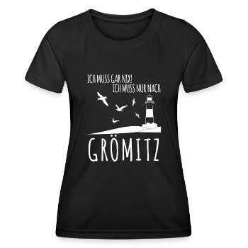 Grömitz Urlaub - Frauen Funktions-T-Shirt - Schwarz - Vorne - AI Model Female 172 light (172cm)