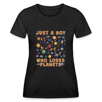 Just A Boy Who Loves Planets Solar System - Women's Functional T-Shirt - black - Front - AI Model Female 172 light (172cm)