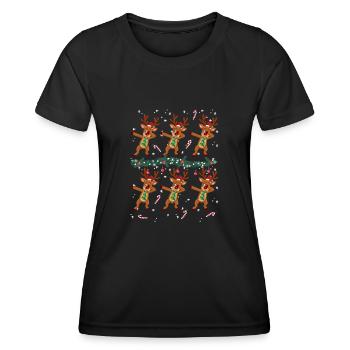 6 Tupfende Rentiere Weihnachtslichter Familie - Frauen Funktions-T-Shirt - Schwarz - Vorne - AI Model Female 172 light (172cm)