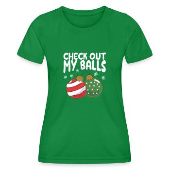 Découvrez mes couilles drôle sale blague de Noël - T-shirt sport Femme - vert - Devant - AI Model Female 172 dark (172cm)