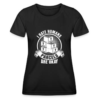 Paketzusteller Pakete Paketbote - Frauen Funktions-T-Shirt - Schwarz - Vorne - AI Model Female 172 light (172cm)