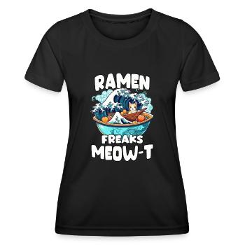 Kawaii Cat and Ramen Otaku Gift Neko Ramen - Women's Functional T-Shirt - black - Front - AI Model Female 172 light (172cm)