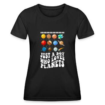 Just A Boy Who Loves Planets Solar System - Women's Functional T-Shirt - black - Front - AI Model Female 172 light (172cm)