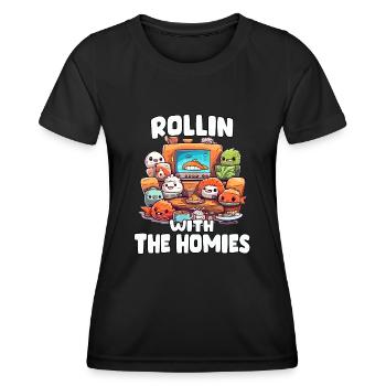 Delicious sushi variety in anime t shirt - Women's Functional T-Shirt - black - Front - AI Model Female 172 light (172cm)