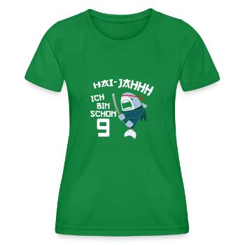 9. Geburtstag Ninja 9 Jahre Ninja Hai Kostüm - Frauen Funktions-T-Shirt - Kelly Green - Vorne - AI Model Female 172 dark (172cm)