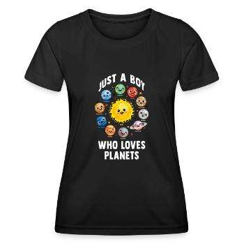 Juste un garçon qui aime les planètes du système solaire - T-shirt sport Femme - noir - Devant - AI Model Female 172 light (172cm)