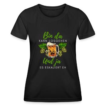 Biertrinker Spruch Bin da kann losgehen mit Bier - Frauen Funktions-T-Shirt - Schwarz - Vorne - AI Model Female 172 light (172cm)