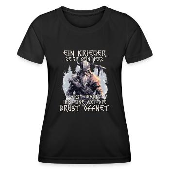 Wikinger Krieger Shirt Wahalla Söhne Odins - Frauen Funktions-T-Shirt - Schwarz - Vorne - AI Model Female 172 light (172cm)