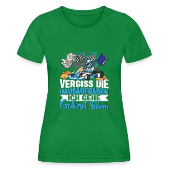 Gokart Rennfahrer Kartfahrer Vergiss Hausaufgaben - Frauen Funktions-T-Shirt - Kelly Green - Vorne - AI Model Female 172 dark (172cm)
