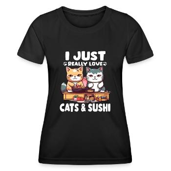 Chats Sushi Aventure Otaku Anime T Sushi Neko - T-shirt sport Femme - noir - Devant - AI Model Female 172 light (172cm)