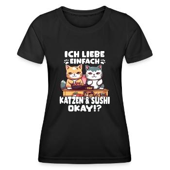 Sushi Dreams Katzen mit Sushi Kawaii Otaku - Frauen Funktions-T-Shirt - Schwarz - Vorne - AI Model Female 172 light (172cm)