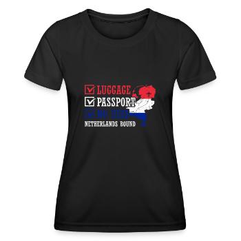 Luggage Passport No Kids Netherlands Bound - Women's Functional T-Shirt - black - Front - AI Model Female 172 light (172cm)