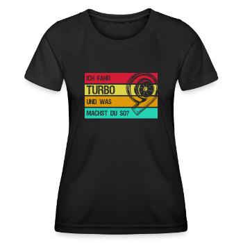 Turbolader Werkstatt Retro Tuning - Frauen Funktions-T-Shirt - Schwarz - Vorne - AI Model Female 172 light (172cm)