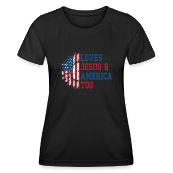 Loves Jesus and America Too God Christian - Women's Functional T-Shirt - black - Front - AI Model Female 172 light (172cm)