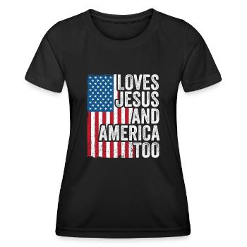 Loves Jesus and America Too God Christian - Women's Functional T-Shirt - black - Front - AI Model Female 172 light (172cm)