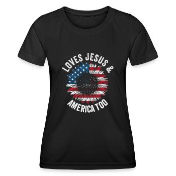 Loves Jesus and America Too God Christian - Women's Functional T-Shirt - black - Front - AI Model Female 172 light (172cm)