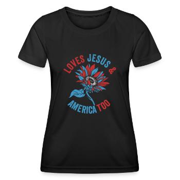 Loves Jesus and America Too God Christian - Women's Functional T-Shirt - black - Front - AI Model Female 172 light (172cm)
