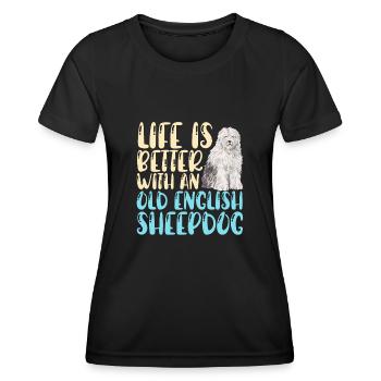 Old English Sheepdog Sheepie Bobtail - Frauen Funktions-T-Shirt - Schwarz - Vorne - AI Model Female 172 light (172cm)